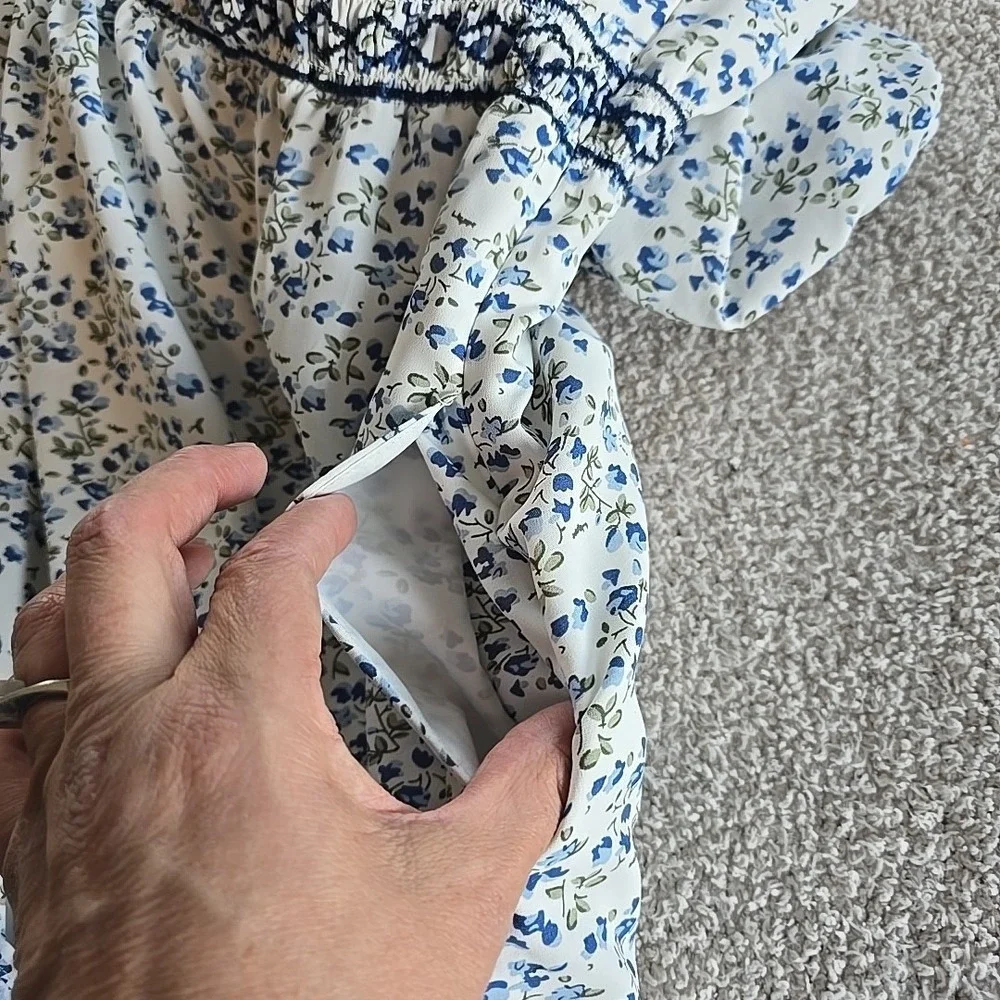 Roolee Women's Long Floral Dress Blue/white Cottagecore Peasant Fairy Sz M‎ - Picture 16 of 16